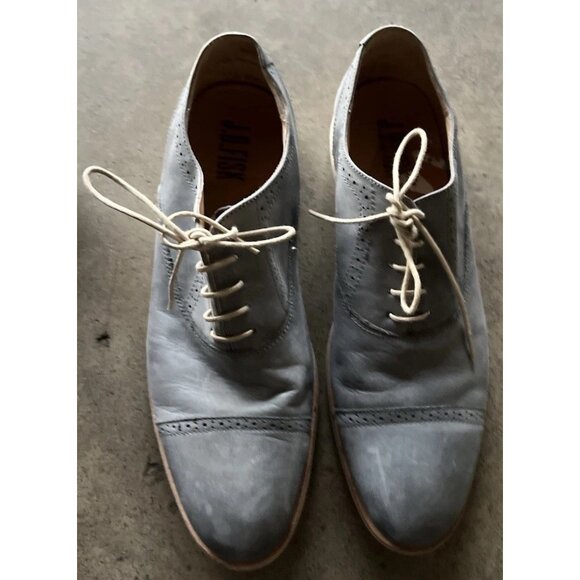 JD FISK Men’s Size 10 Blue Light Leather Suede Sole Lace up OXFORD SHOES - Picture 2 of 14